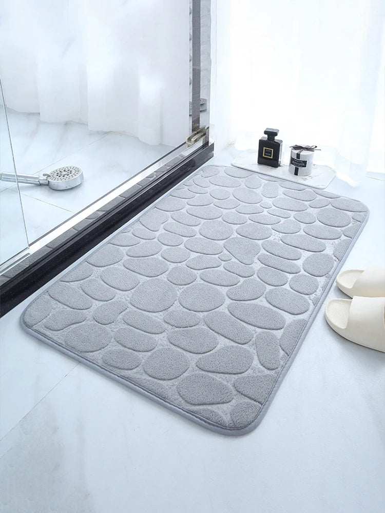 Embossed Pebble Bath Rug, Memory Foam Absorbent Floor Mat, Non-Slip Door Rug, Indoor Floor Mat, Bathroom Accessories