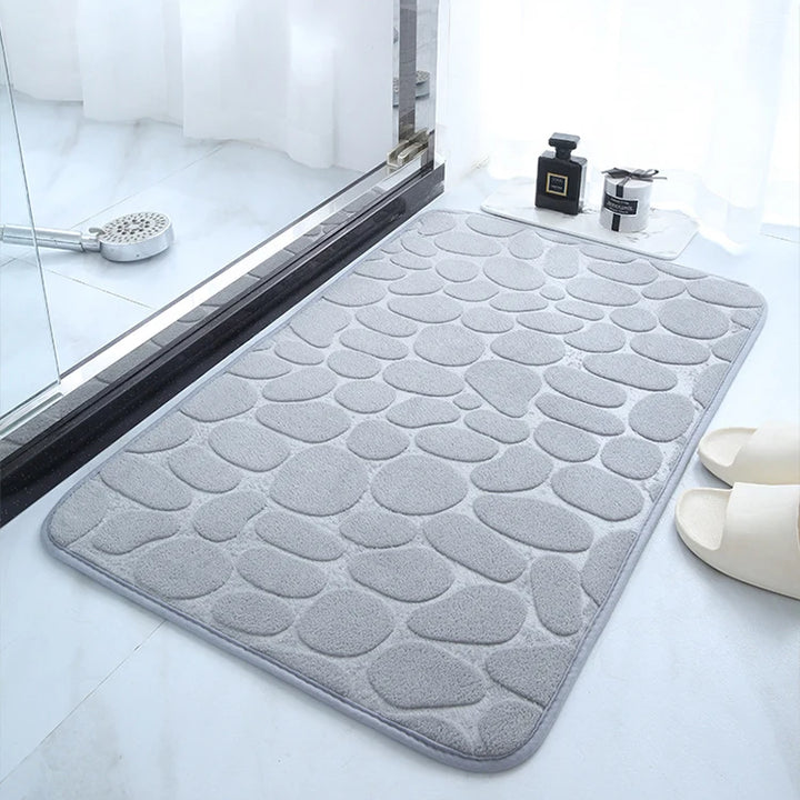 Embossed Pebble Bath Rug, Memory Foam Absorbent Floor Mat, Non-Slip Door Rug, Indoor Floor Mat, Bathroom Accessories