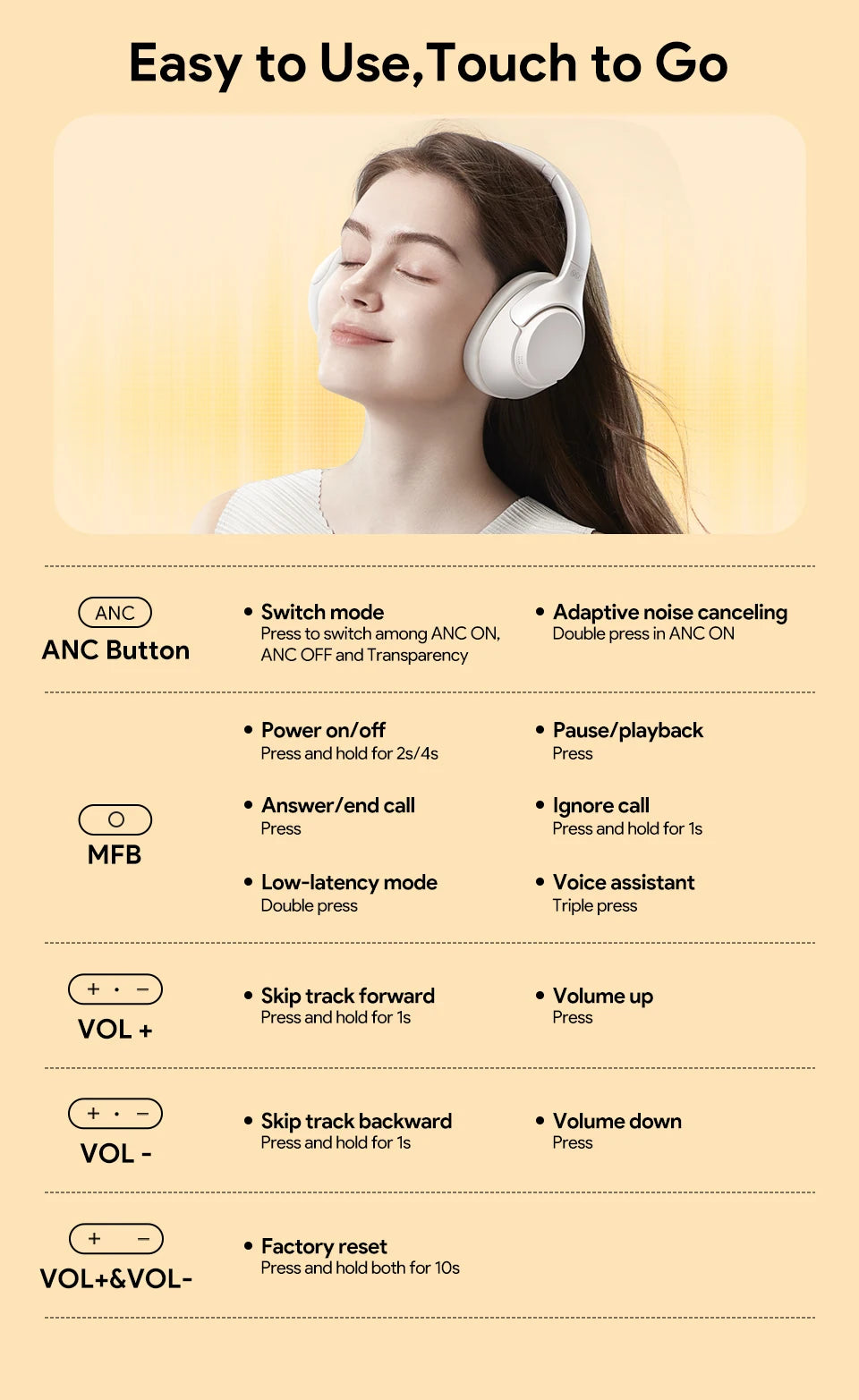 QCY H3 ANC Wireless Headphones 43dB Hybrid Active Noise Cancellation Headset Bluetooth 5.4 Hi-Res Audio Earphones 60H Playtime