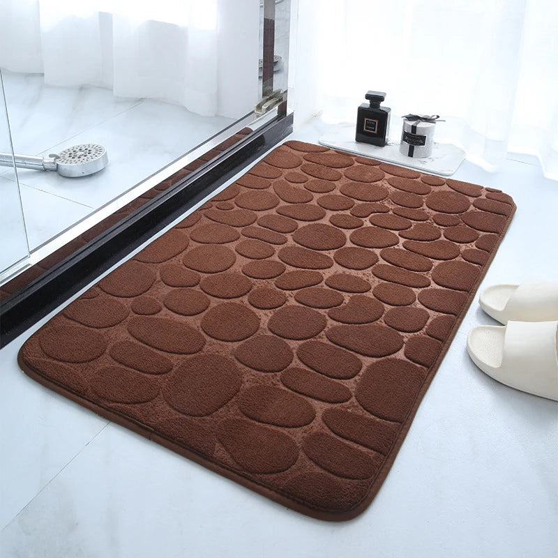 Embossed Pebble Bath Rug, Memory Foam Absorbent Floor Mat, Non-Slip Door Rug, Indoor Floor Mat, Bathroom Accessories