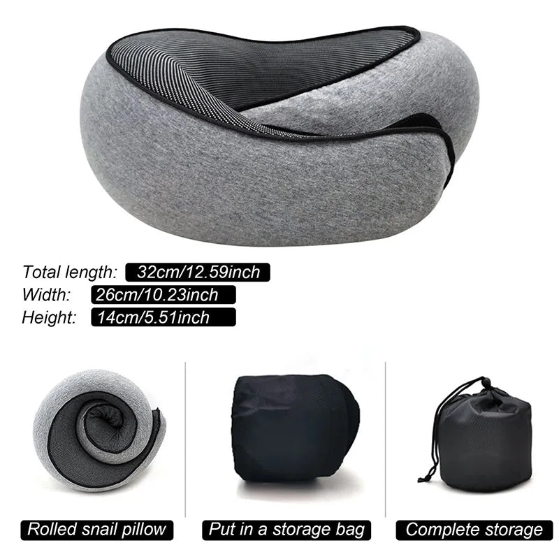 Travel Neck Pillow Memory Foam U-shaped Pillow Snail Style Travel Neck Support Portable Adjustable Soft Noon Break Sleep Pillows