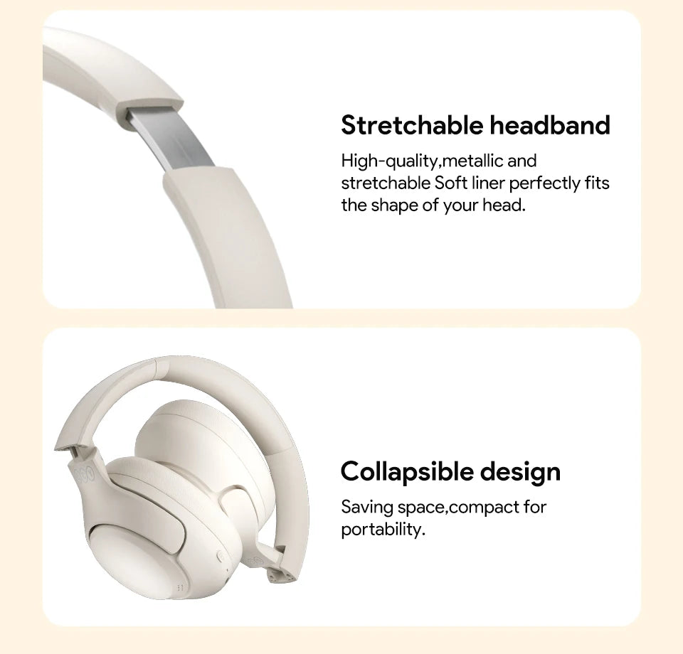 QCY H3 ANC Wireless Headphones 43dB Hybrid Active Noise Cancellation Headset Bluetooth 5.4 Hi-Res Audio Earphones 60H Playtime