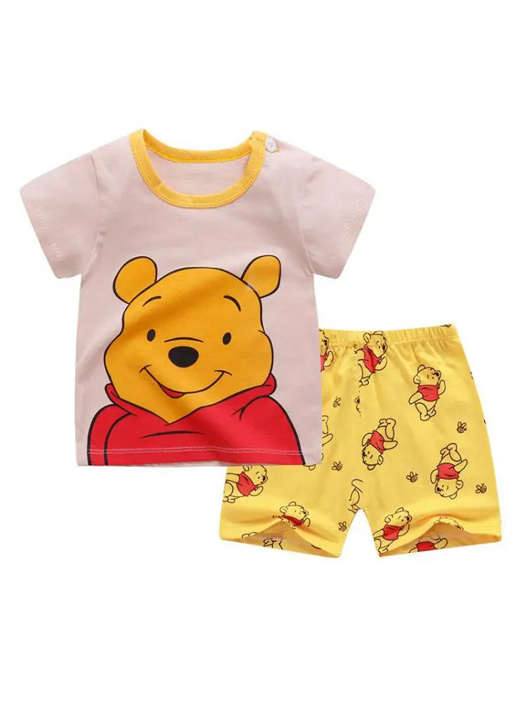 Winnie Pooh Cute Children Tracksuit Summer Clothing Cartoon Fashion Baby Boys Short Sleeved Suit T-shirt + Shorts 2piece Set