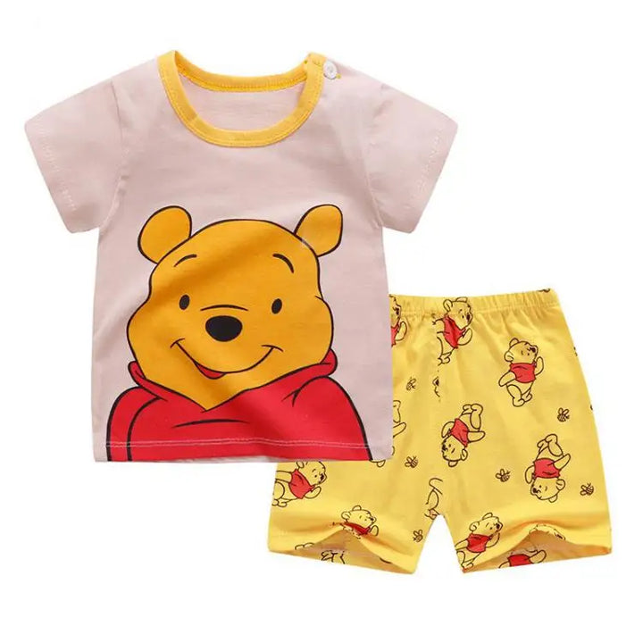 Winnie Pooh Cute Children Tracksuit Summer Clothing Cartoon Fashion Baby Boys Short Sleeved Suit T-shirt + Shorts 2piece Set