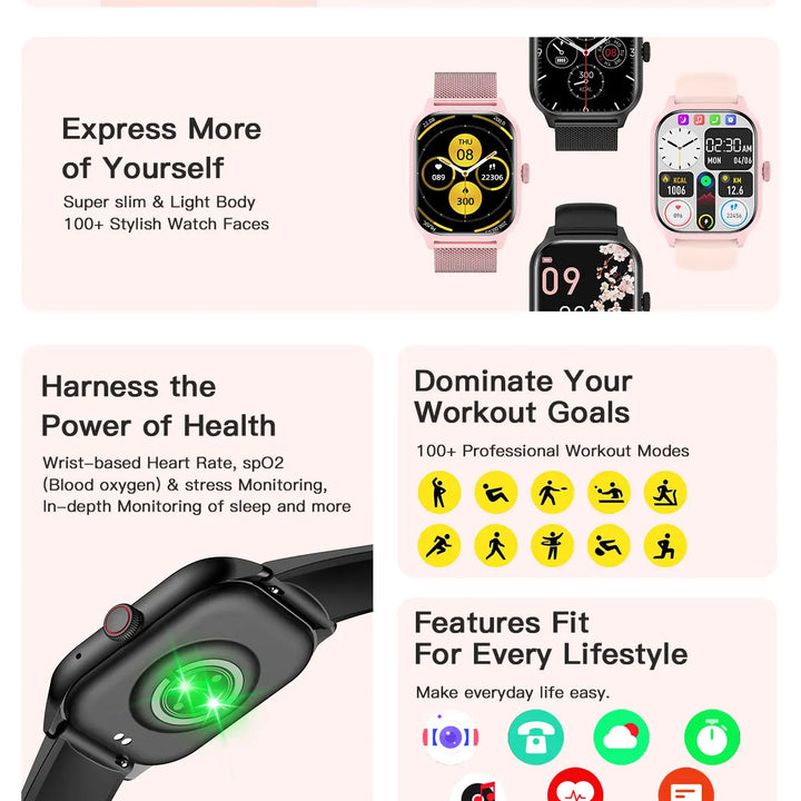 LEMFO LT10 Smart Watch 2024 Android Gift Bluetooth Call Smartwatch 2024 Touch Dial Music Fitness Tracker Sports Watches