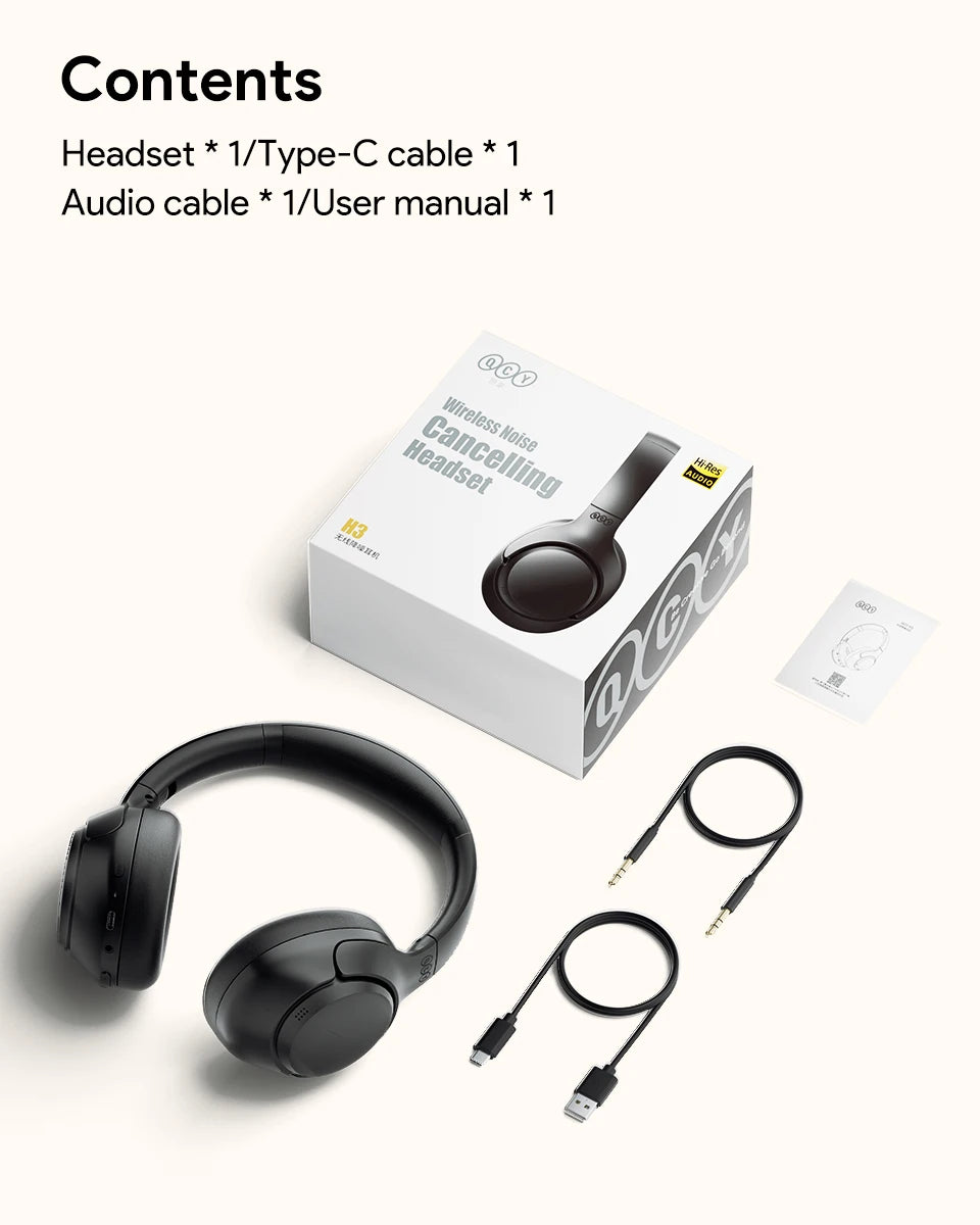 QCY H3 ANC Wireless Headphones 43dB Hybrid Active Noise Cancellation Headset Bluetooth 5.4 Hi-Res Audio Earphones 60H Playtime