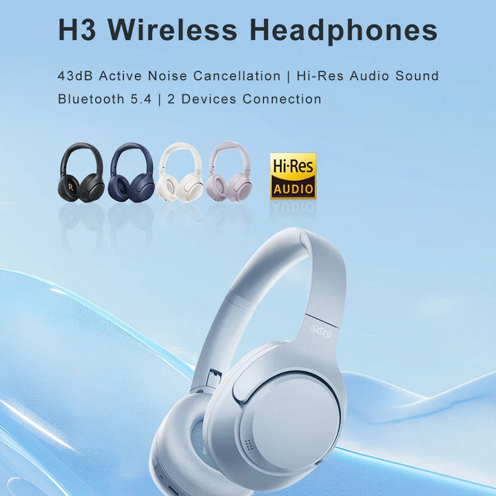 QCY H3 ANC Wireless Headphones 43dB Hybrid Active Noise Cancellation Headset Bluetooth 5.4 Hi-Res Audio Earphones 60H Playtime