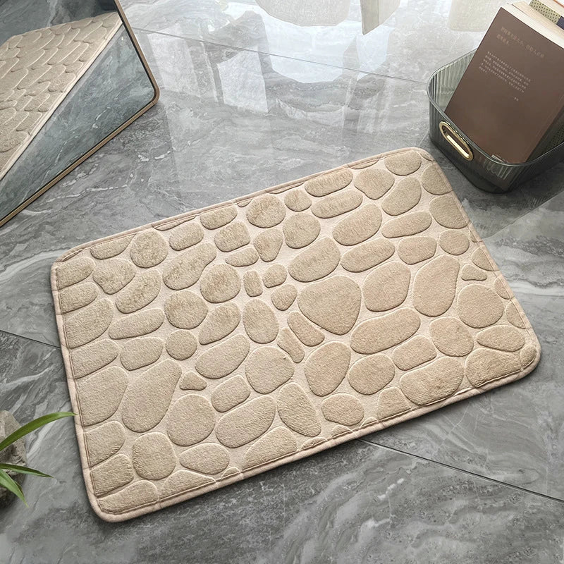 Embossed Pebble Bath Rug, Memory Foam Absorbent Floor Mat, Non-Slip Door Rug, Indoor Floor Mat, Bathroom Accessories