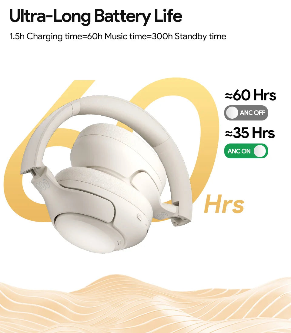 QCY H3 ANC Wireless Headphones 43dB Hybrid Active Noise Cancellation Headset Bluetooth 5.4 Hi-Res Audio Earphones 60H Playtime