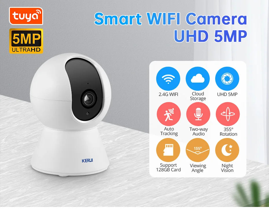 KERUI 5MP IP Camera Indoor Tuya Smart Home WiFi Security Mini Camera Auto Tracking Video Surveillance Camera CCTV Baby Monitor