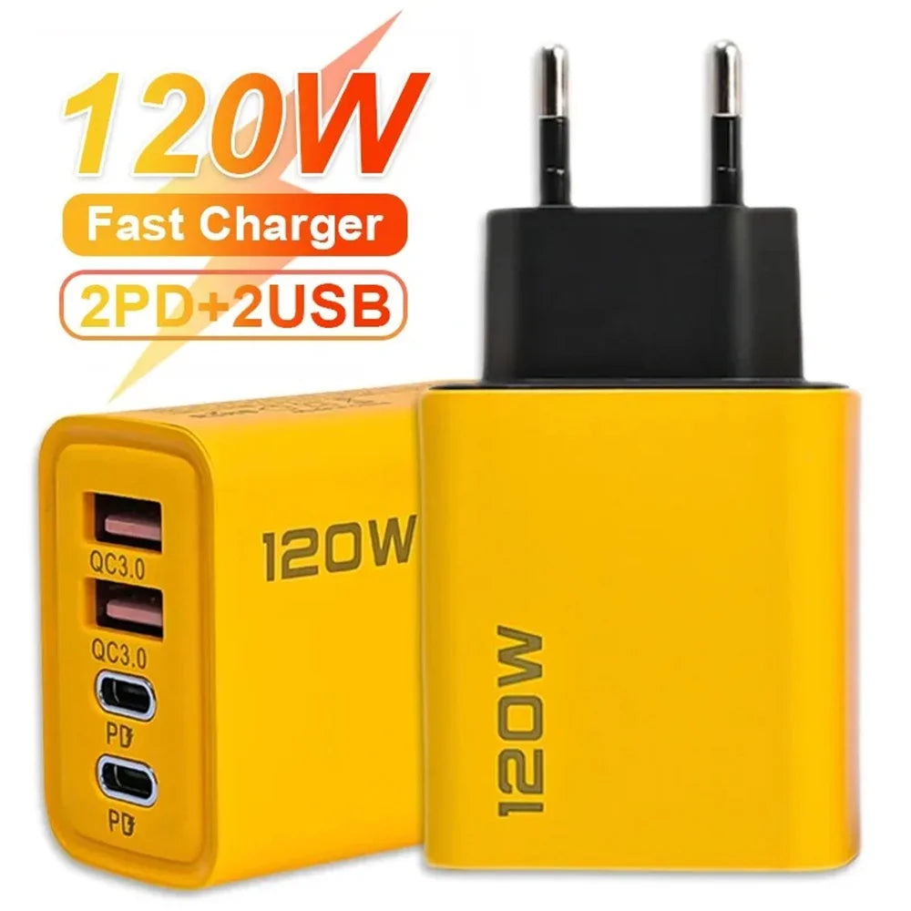 120W PD USB Charger Fast Charging Type C Mobile Phone Adapter For iPhone 15 Pro Samsung Quick Charge 3.0 EU/US Plug Wall Charger